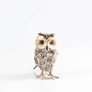 Hibou en plume et bois pailleté