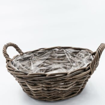 Panier rond en osier épais foncé, 2 poignées, en plastique