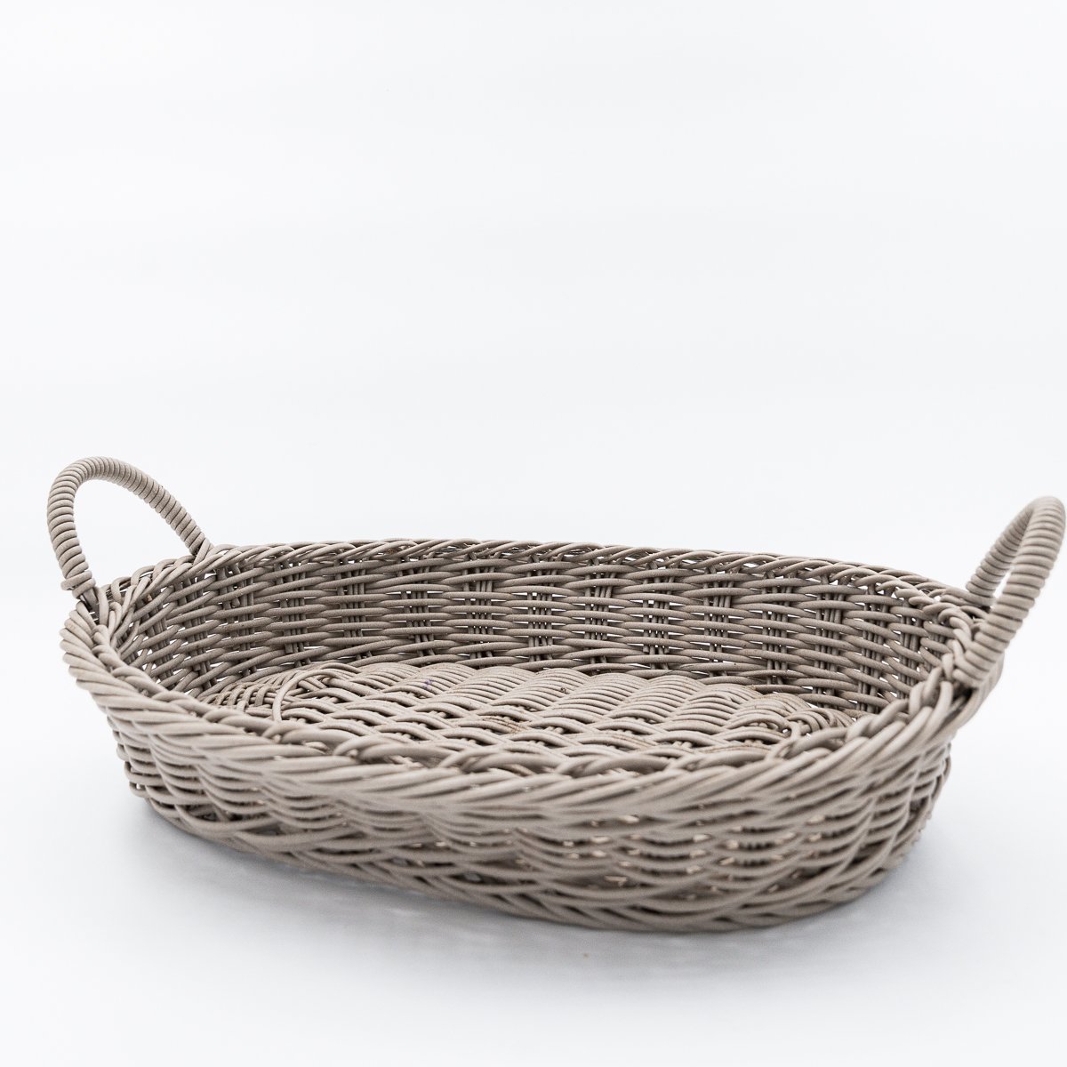 Panier ovale tressé en plastique taupe