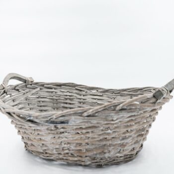 Panier ovale en rotin gris, 2 poignées en bois dur