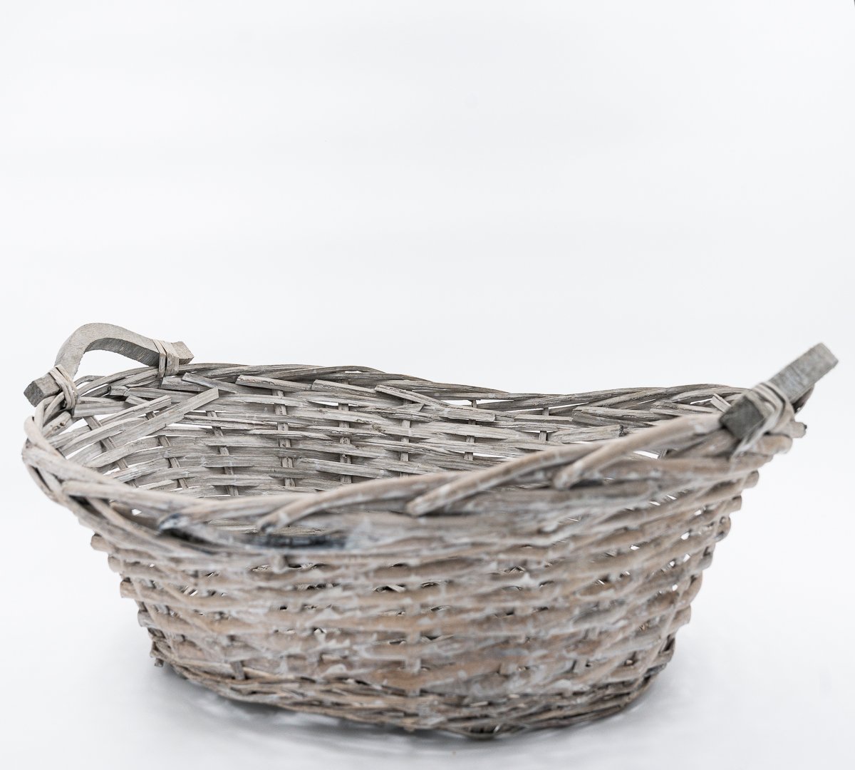 Panier ovale en rotin gris, 2 poignées en bois dur