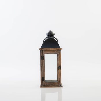 Lanterne en bois et couvercle noir en métal