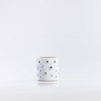 Photophore blanc et doré motifs étoiles