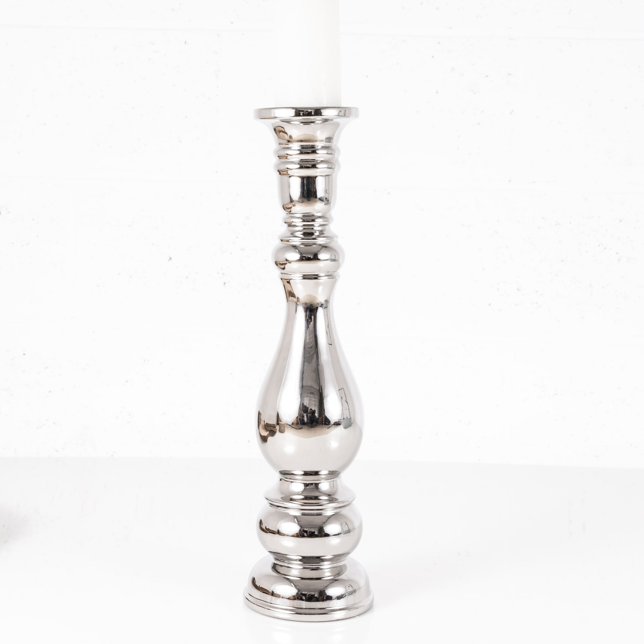 Chandelier haut en porcelaine argenté miroir