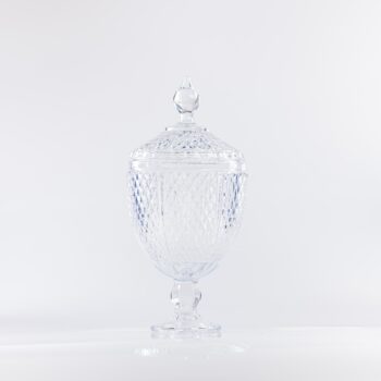 Grande bonbonnière biseautée sur pied avec couvercle