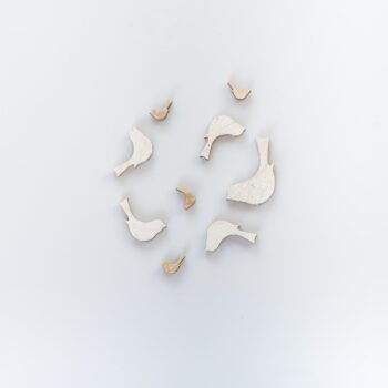 Lot de 8 oiseaux en bois décoratifs