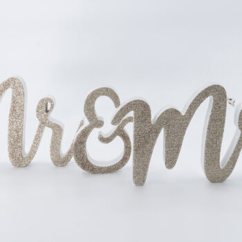 Mr & Mrs en bois blanc pailleté