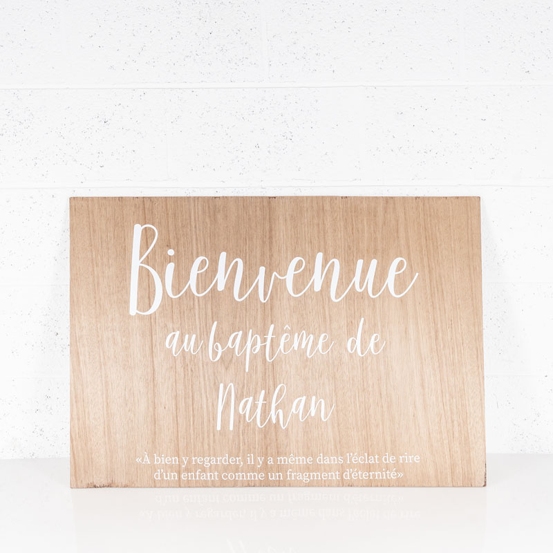Panneau bienvenue horizontal personnalisé baptême