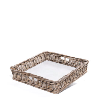 Grand panier plateau en rotin fond en bois