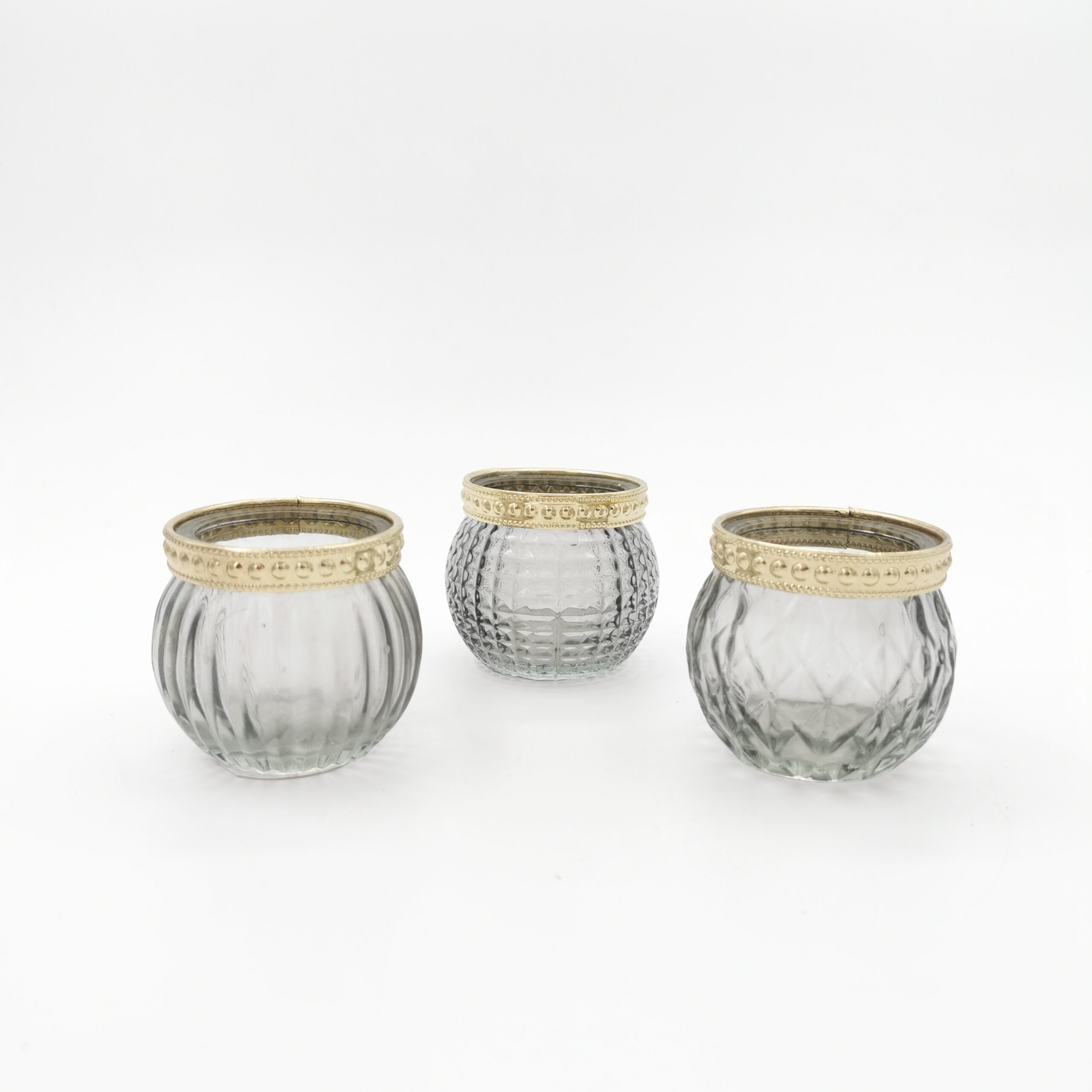 Photophore verre grisé dessus doré motifs géométriques variables