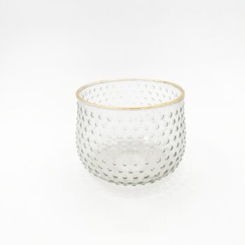 Photophore large transparent à pois et bord doré