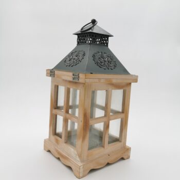 Petite lanterne en bois et métal gris