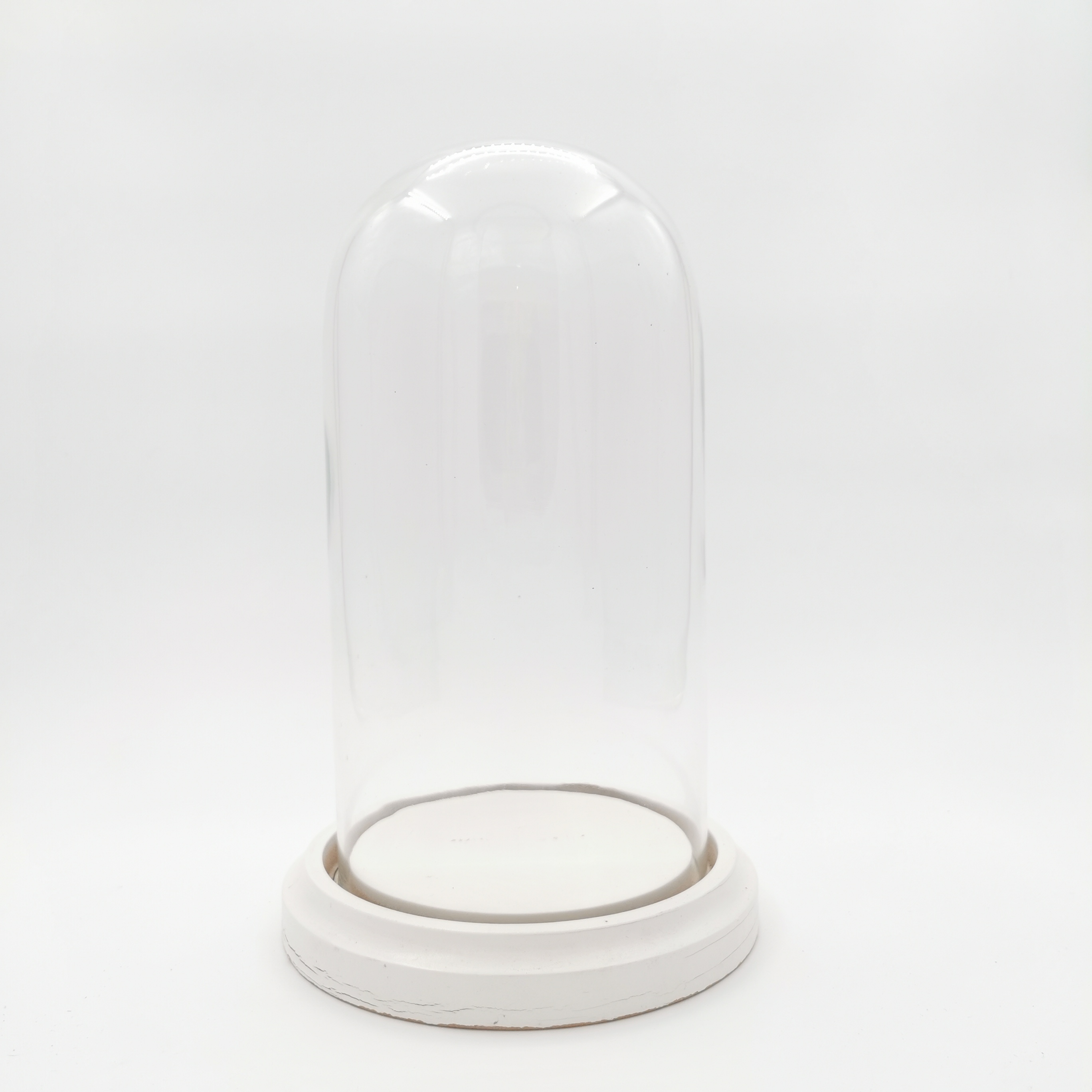 Cloche en verre XL sur socle blanc