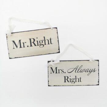 Plaquettes Mr & Mrs right en métal