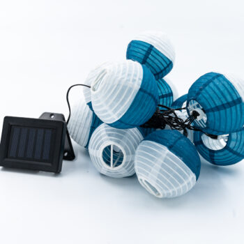 Guirlande solaire 12 lampions bleu et blanc 8cm