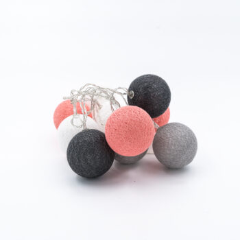 Guirlande led sur piles 10 lampions rose / blanc / gris 6 cm