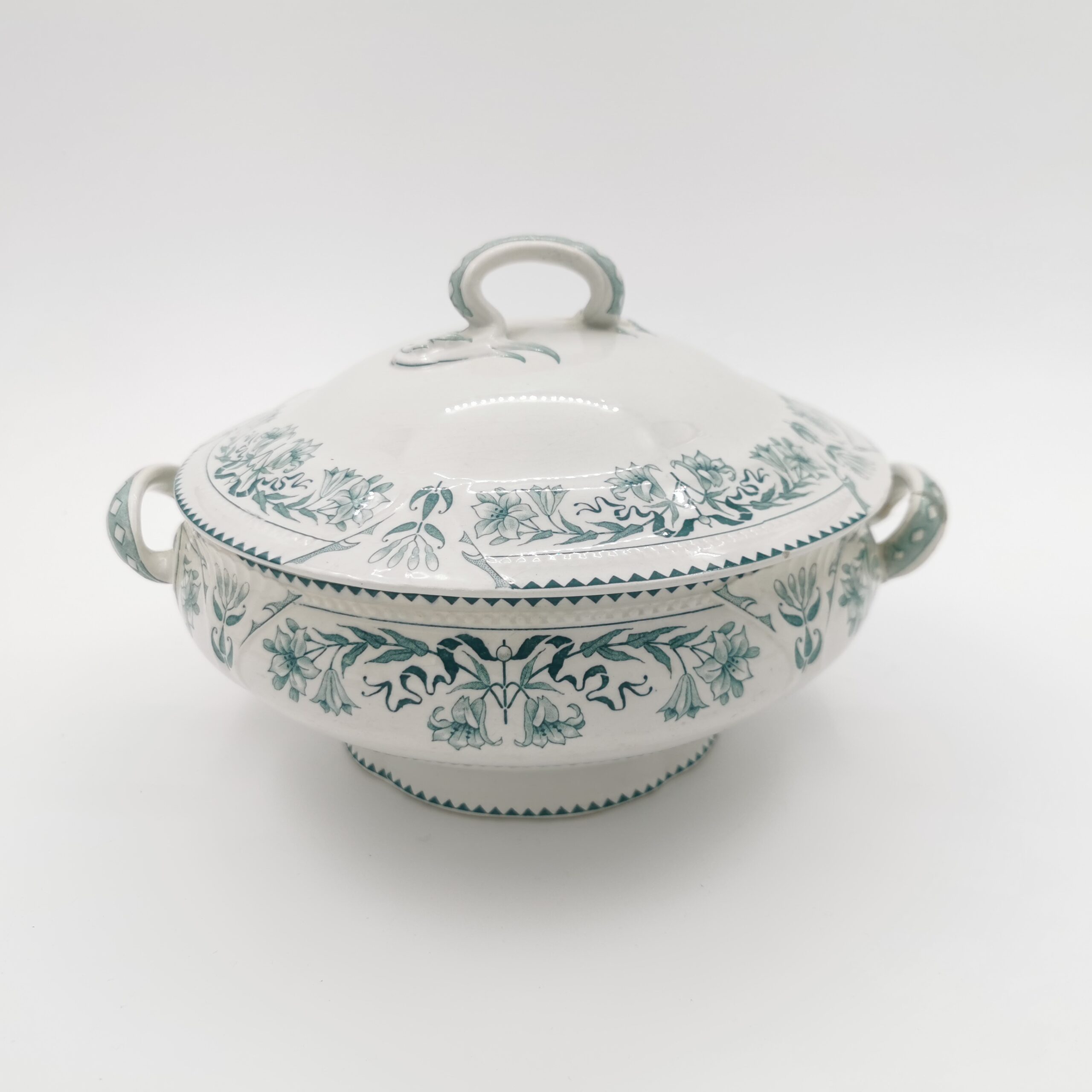 Soupière vintage à fleurs vertes