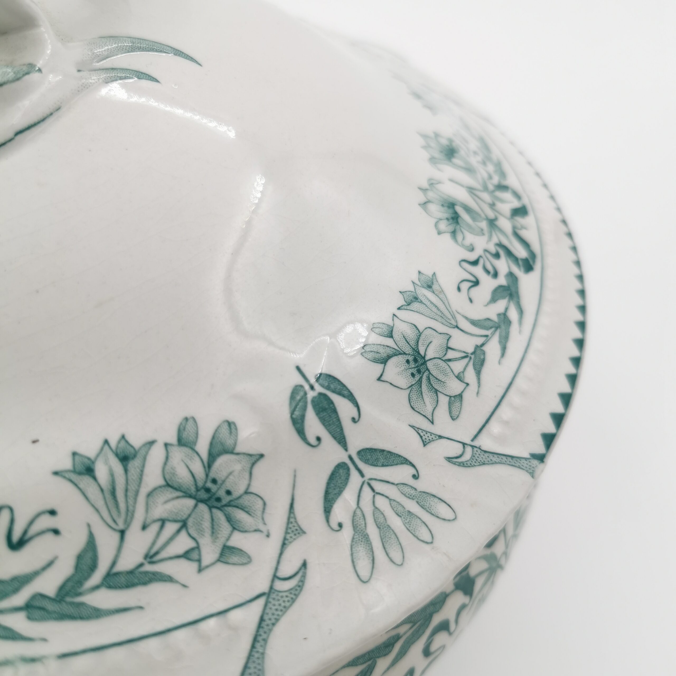 Soupière vintage à fleurs vertes – Image 2